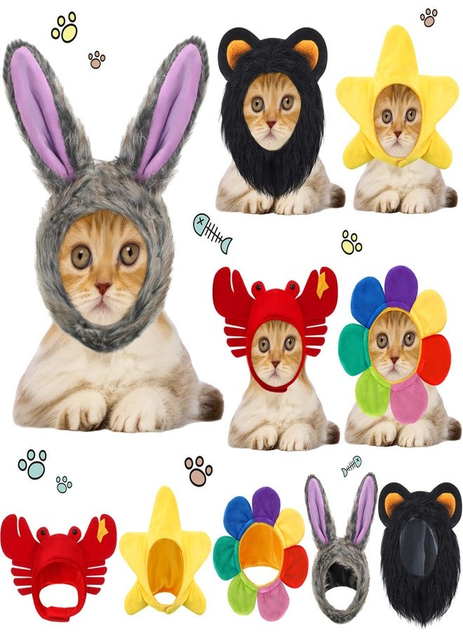 Weewooday 5 Pieces Cat Hat Dog Costume Cute Bunny Rabbit Hat with Ears Headwear Lion Mane Cap Valentine New Years Day Party Accessory for Kitten Puppy Dress Up Adjustable Birthday Party - Image 1