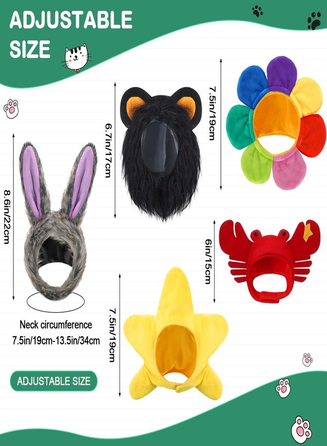 Weewooday 5 Pieces Cat Hat Dog Costume Cute Bunny Rabbit Hat with Ears Headwear Lion Mane Cap Valentine New Years Day Party Accessory for Kitten Puppy Dress Up Adjustable Birthday Party - Image 2