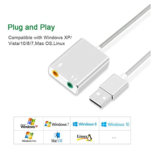 VIBOTON 7.1 External Sound Card, USB to 3.5mm Jack USB Audio Adapter Earphone Microphone for Computer Laptop PC (Silver) - Image 4