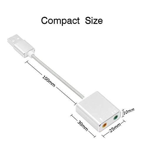 VIBOTON 7.1 External Sound Card, USB to 3.5mm Jack USB Audio Adapter Earphone Microphone for Computer Laptop PC (Silver) - Image 5