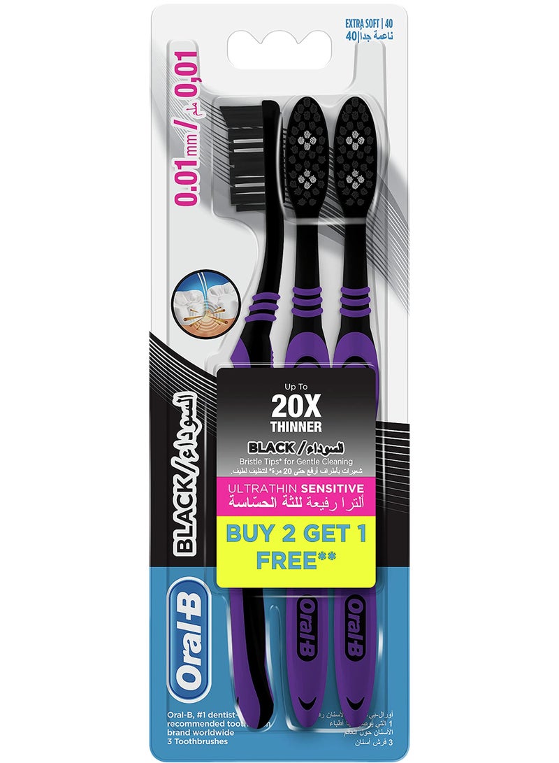 Oral-B Ultrathin Sensitive Black Manual Toothbrush Extra Soft Multi-Colored
