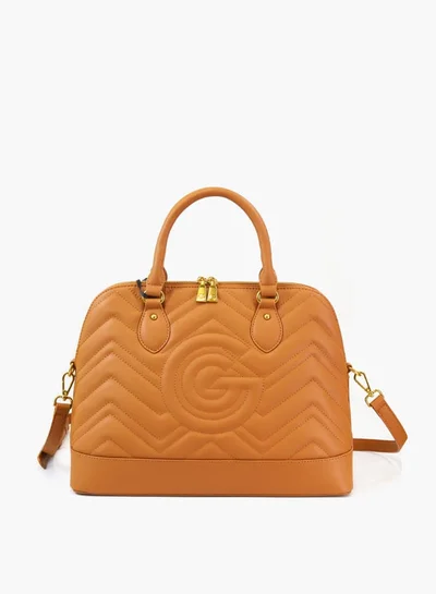 غابرييلا غوتشي Gabriella Gucci Chevron Textured Tote Bag with Top Handles and Zip Closure