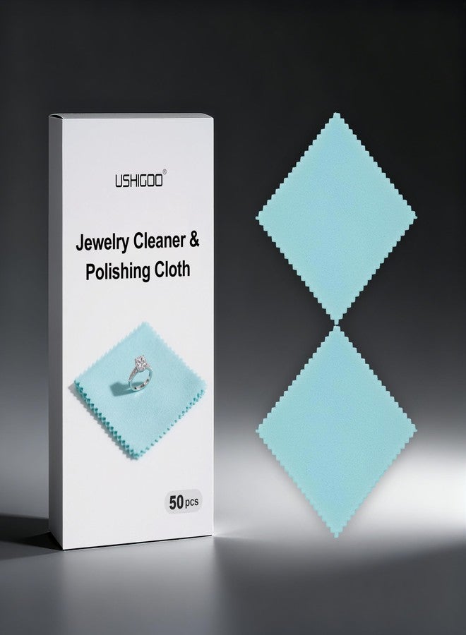 USHIGOO 50pcs Jewelry Cleaning & Polishing Cloth for Silver,Gold,Platinum,Easy to Carry,Wipe and Care.Pre-Treated Ultrasoft Fabric with Tarnish Remover Jewelry Cleaner(3x3 Aqua Blue) - Image 4