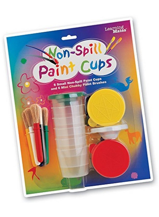 POPULAR PLAYTHINGS Set of 6 Non Spill Paint Cups with Lids and 6 Mini Chubby Paintbrushes for Kids