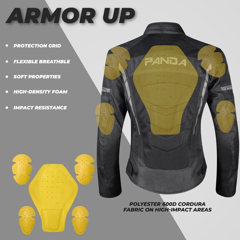 PANDA CYCLE GEAR Women's Motorcycle Jacket CE Armor for Enduro and Dual sport All Season Waterproof Touring Biker Jacket for Women|Black-5XL - Image 5
