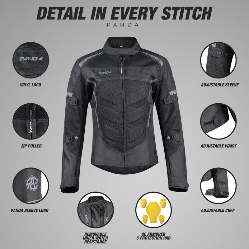 PANDA CYCLE GEAR Women's Motorcycle Jacket CE Armor for Enduro and Dual sport All Season Waterproof Touring Biker Jacket for Women|Black-5XL - Image 3
