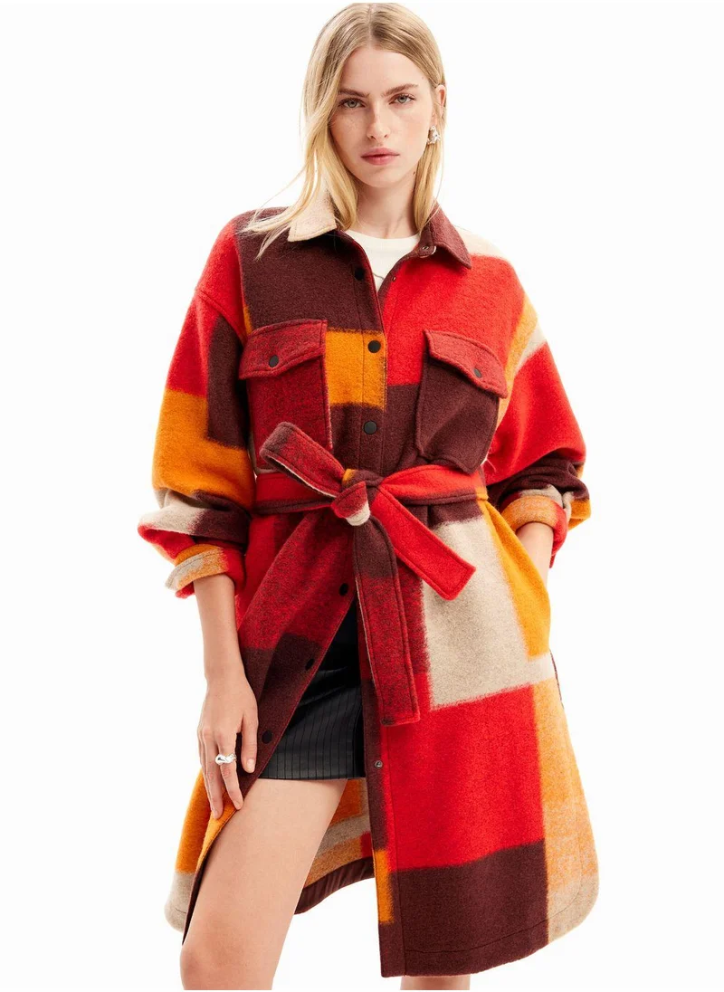 DESIGUAL Colorblocked Overshirt Printed Coat