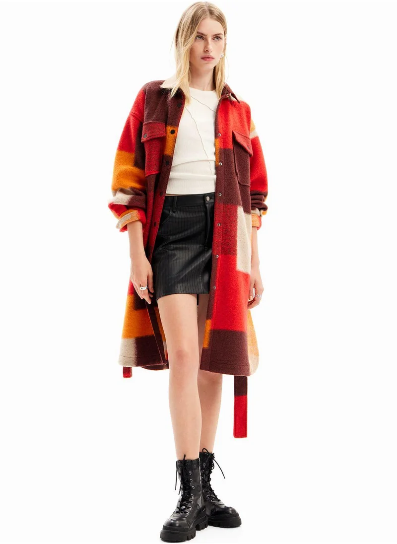 DESIGUAL Colorblocked Overshirt Printed Coat