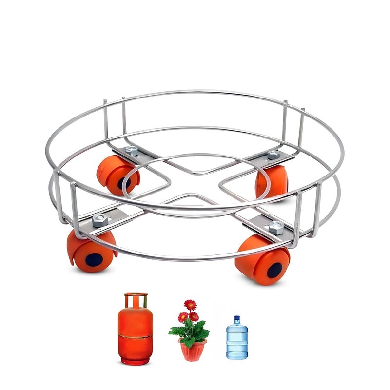 AADHIK Stainless Steel Gas Trolley with 4 Wheels| Trolley for LPG Gas Cylinder | Trolly for Kitchen| Home Accessories(Set of 1) - Image 1