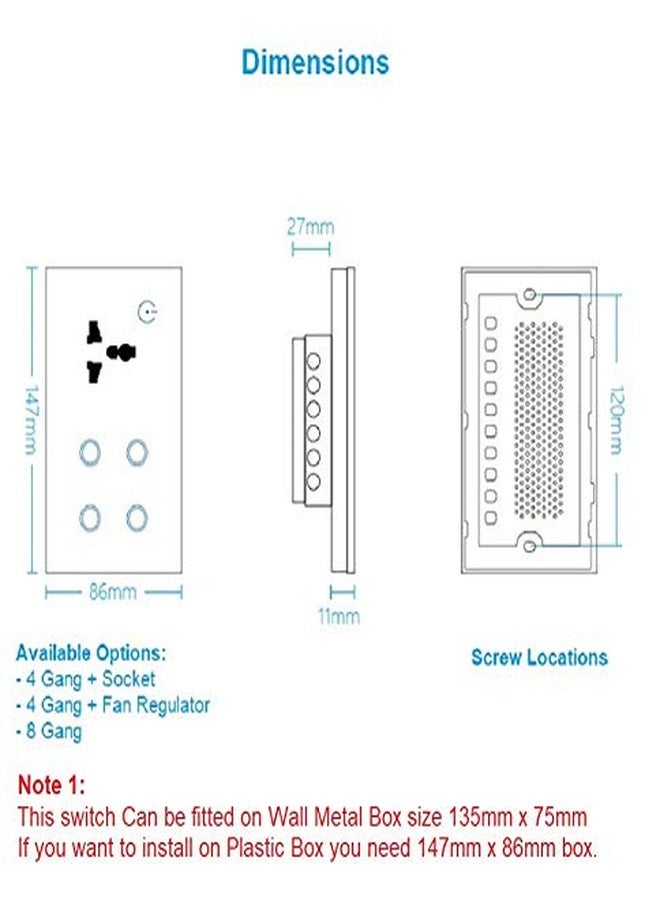 Protium Smart Touch Combo Switch, With Energy monitoring function, Compatible with Alexa, Google Home, IFTTT & Smart life App (4 Gang+ Fan Regulator, Black) - Image 3