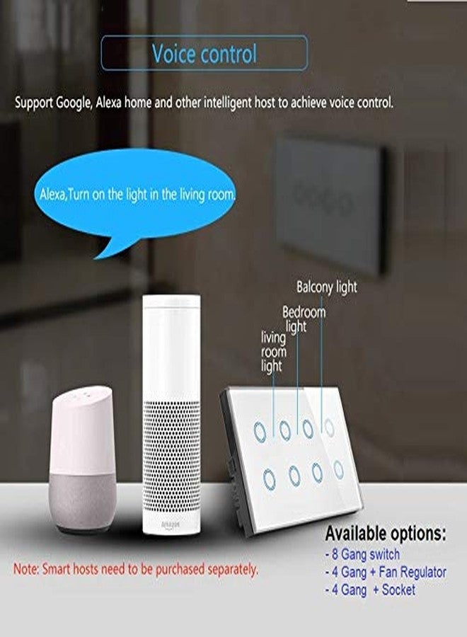 Protium Smart Touch Combo Switch, With Energy monitoring function, Compatible with Alexa, Google Home, IFTTT & Smart life App (4 Gang+ Fan Regulator, Black) - Image 2