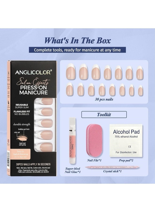 Anglicolor 30 Pieces Press On Nails, Seamless and Removable Nail Stickers, French Pastel Press On Nails, Reusable False Nails, Fack Nails, 15 Sizes - A103 - Image 5