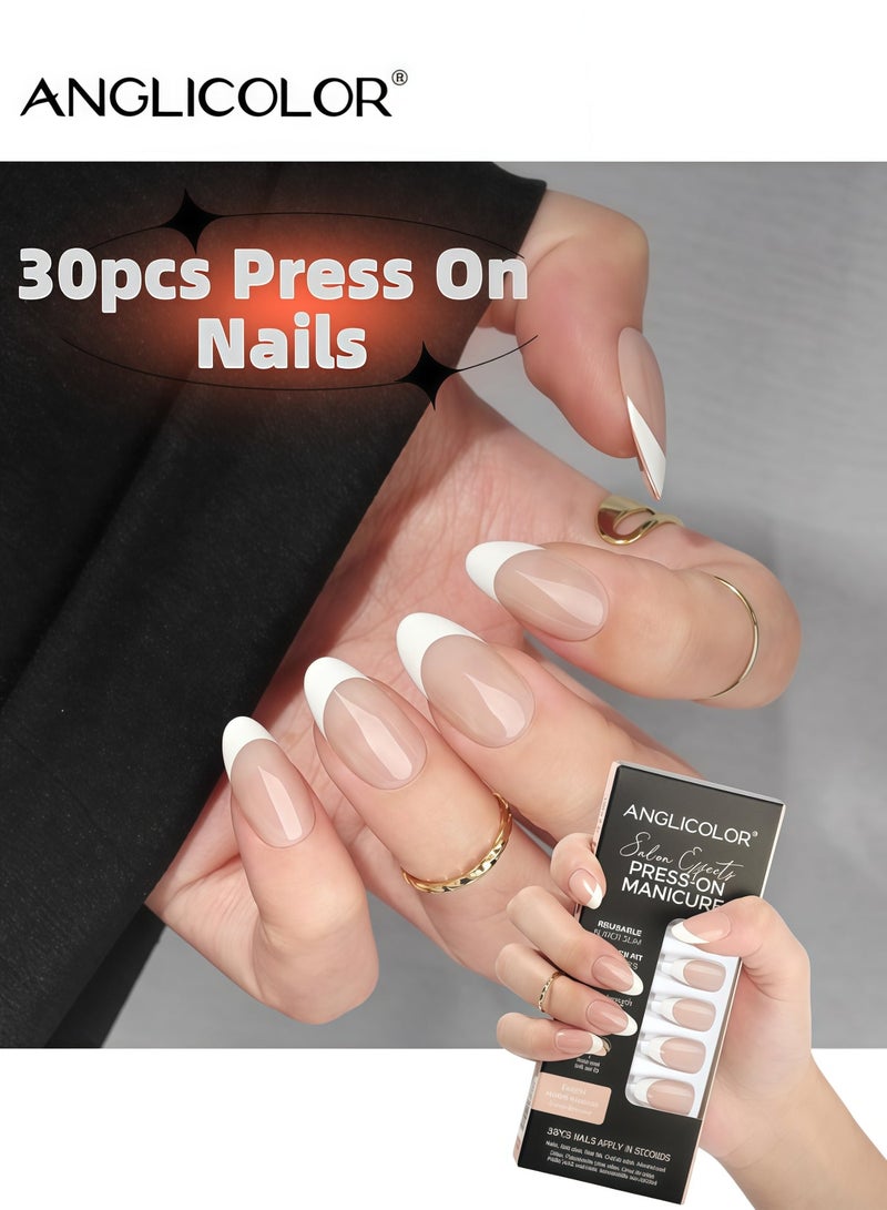 Anglicolor 30 Pieces Press On Nails, Seamless and Removable Nail Stickers, French Pastel Press On Nails, Reusable False Nails, Fack Nails, 15 Sizes - A103 - Image 1