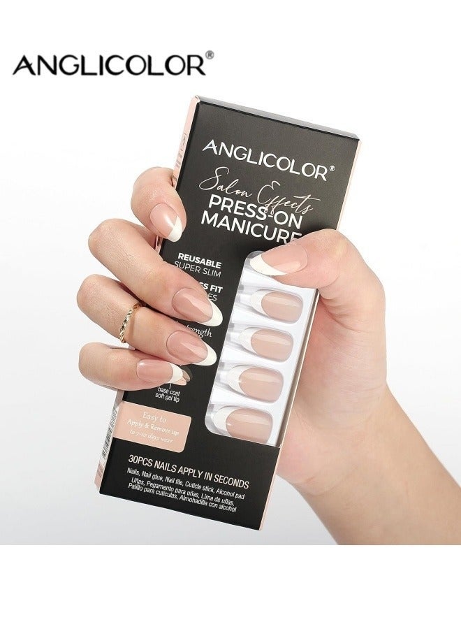 Anglicolor 30 Pieces Press On Nails, Seamless and Removable Nail Stickers, French Pastel Press On Nails, Reusable False Nails, Fack Nails, 15 Sizes - A103 - Image 4