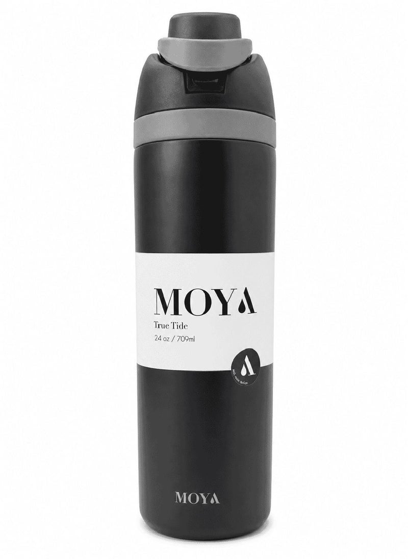 Moya "True Tide"  32oz Insulated Sustainable Water Bottle Black