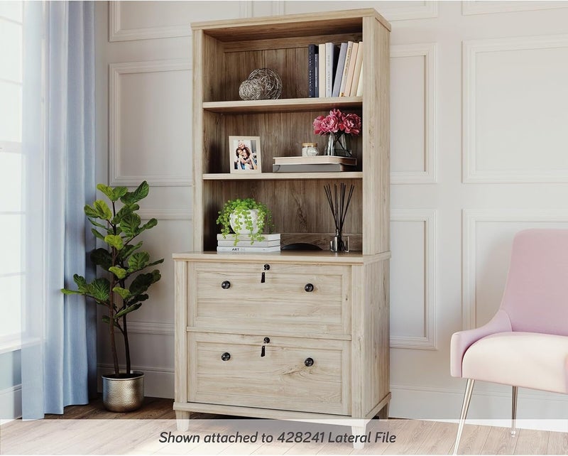 SAUDER Hammond 2-Shelf Library Hutch for Cabinet, Chalk Oak Finish - Image 5