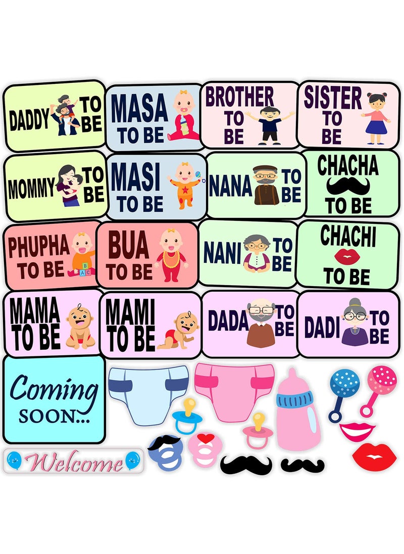 Syga SYGA Set of 24 Baby Shower Party Photo Booth Props Craft Item, Multi Colour (Set of 24)  - Image 1