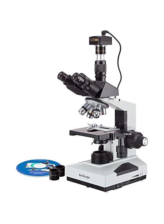 Arabest T490B-3M Digital Compound Trinocular Microscope, WF10x and WF20x Eyepieces, 40X-2000X Magnification, Brightfield, Halogen Illumination, Abbe Condenser, Double-Layer Mechanical Stage, Sliding Head, High-Resolution Optics, Includes 3MP Camera with Reduction Lens and Software  - Image 1