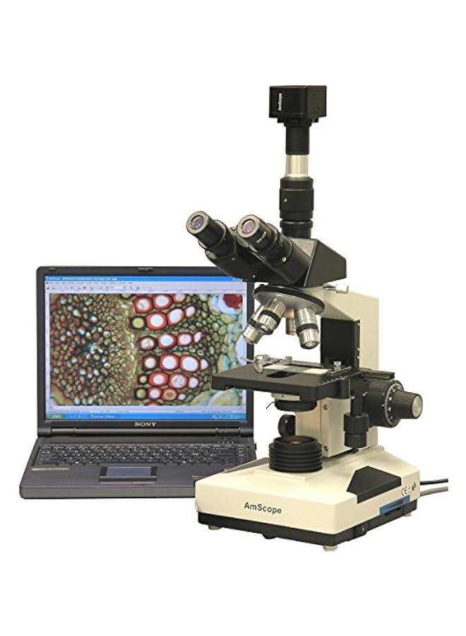 Arabest T490B-3M Digital Compound Trinocular Microscope, WF10x and WF20x Eyepieces, 40X-2000X Magnification, Brightfield, Halogen Illumination, Abbe Condenser, Double-Layer Mechanical Stage, Sliding Head, High-Resolution Optics, Includes 3MP Camera with Reduction Lens and Software  - Image 2