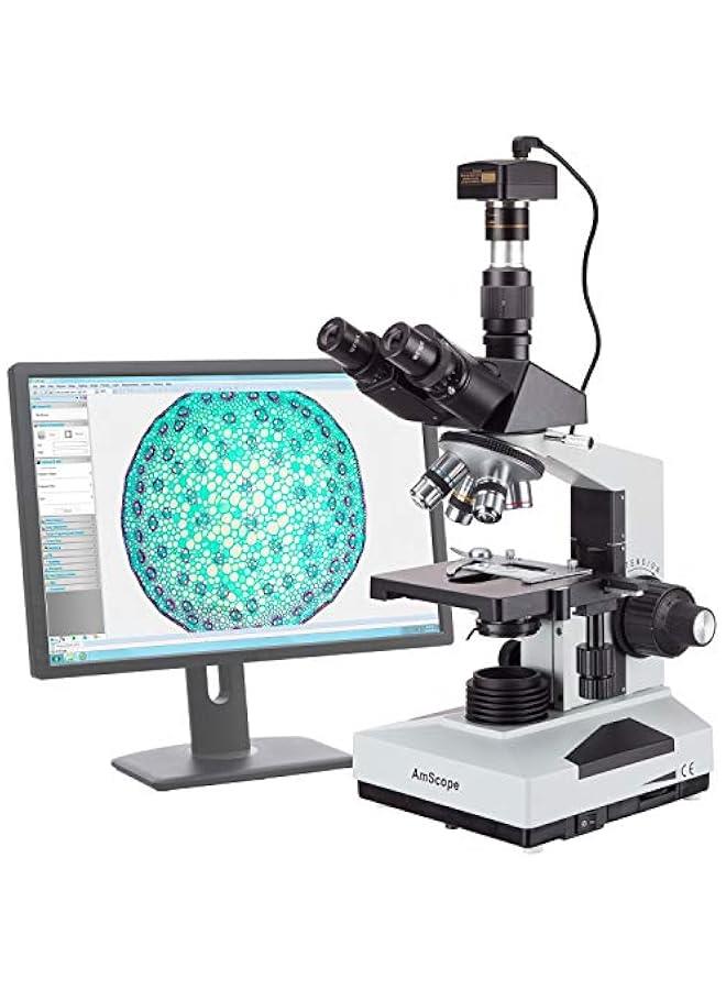 Arabest T490B-3M Digital Compound Trinocular Microscope, WF10x and WF20x Eyepieces, 40X-2000X Magnification, Brightfield, Halogen Illumination, Abbe Condenser, Double-Layer Mechanical Stage, Sliding Head, High-Resolution Optics, Includes 3MP Camera with Reduction Lens and Software  - Image 3