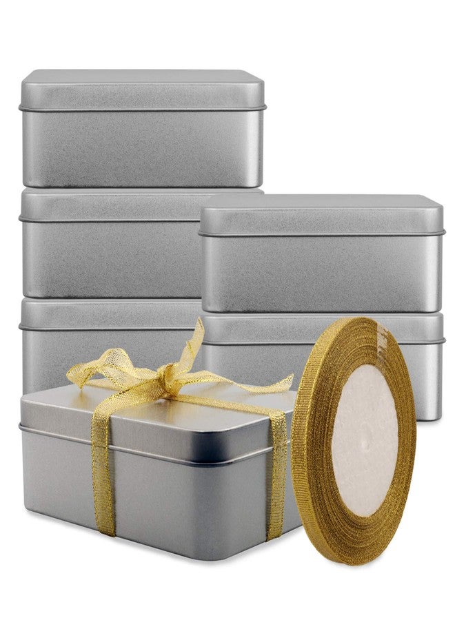 Coobbar Empty Metal Tins Box with Lid,6 Pack Metal Tins Cookie Tin Cans Storage Container for Treats, Gifts, Candle, Favors and Crafts, Silver, 4.9 x 3.7 x 1.6 Inches - Image 1