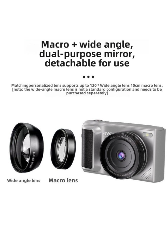 Generic 4K High-pixel Student Party Campus Flip Screen Selfie Micro Single Photo Video Entry-level Digital Camera Vlog-Body Color:Silver  Comes With Hand Rope Cloth Bag Charging Cable  - Image 2