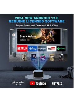 سمارتكس جهاز عرض ذكي فائق الوضوح بدقة 4K+ | 28,000 لومن | أندرويد 13.0 | جهاز عرض محمول يدعم واي فاي 6 وبلوتوث 5.2 مع تركيز تلقائي وتصحيح الانحراف - مثالي للأفلام الخارجية والمسرح المنزلي  - Image 2