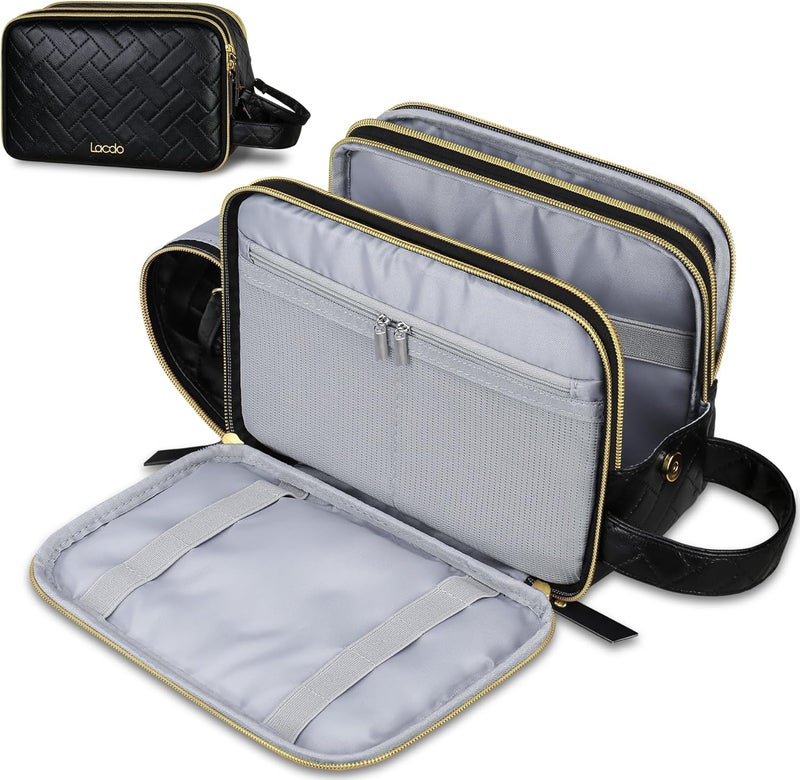 حقيبة مستلزمات الرجال من لاكدو - منظم مستلزمات السفر - حقيبة حلاقة مقاومة للماء - حقيبة مستلزمات بسعة كبيرة - سوداء