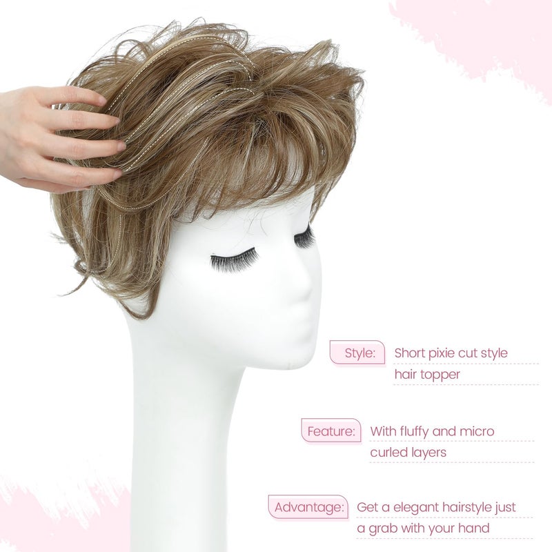 UDU Hair Topper Short Pixie Cut Toppers for Women with Thinning Hair Synthetic Wiglet Toppers Instant Volume & Fullness, Natural-Looking & Lightweight, Boosting Confidence - Image 3