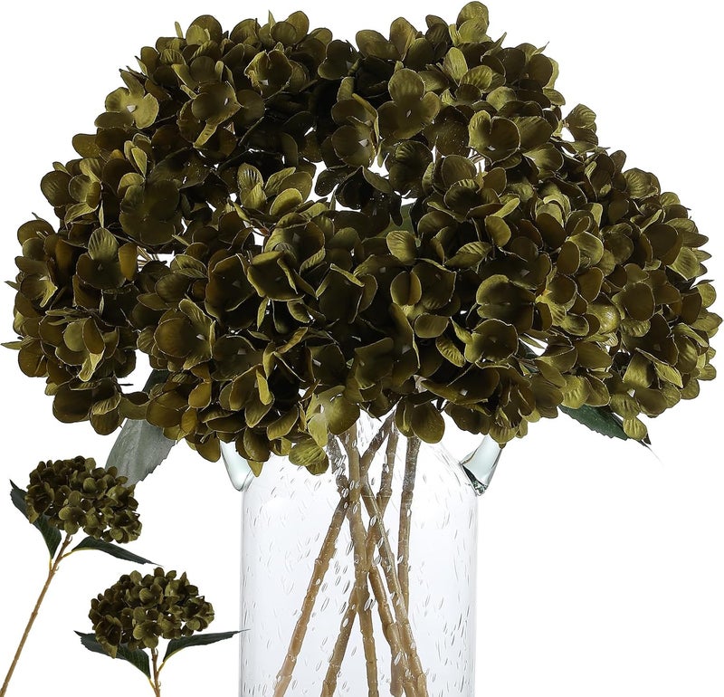 Kisflower كيسفلور 6 قطع زهور هيدرانجيا خضراء اصطناعية - زهور هيدرانجيا مقلدة، زهور حريرية مقلدة للقطع المركزية على الطاولة، زهور هيدرانجيا حريرية مع سيقان لديكور المنزل وحفلات الزفاف والحفلات - Image 1