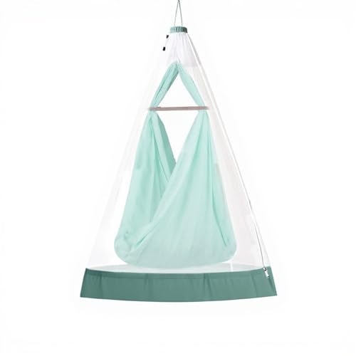TurtleGrip Jhula Mosquito Net for Baby Swing | Premium Polyester Net with Side Zip Opening | Insect & Mosquito Protection for Indian-Style Cradle/Jhula (White with Green Border). - Image 1