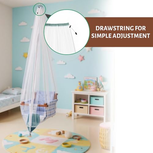 TurtleGrip Jhula Mosquito Net for Baby Swing | Premium Polyester Net with Side Zip Opening | Insect & Mosquito Protection for Indian-Style Cradle/Jhula (White with Green Border). - Image 4