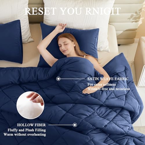 MIOTO 132x120 Alaskan King Comforter, Extra Large King Size Comforter Oversized, All Season Soft Lightweight Quilt Down Alternative Duvet Insert with 8 Corner Tabs(120x132, Navy Blue) - Image 2