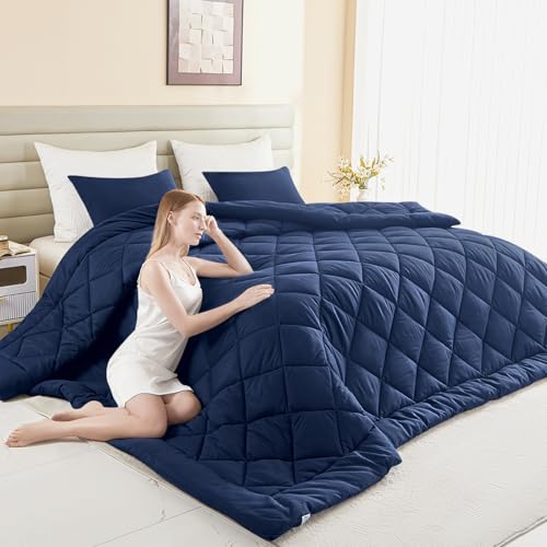 MIOTO 132x120 Alaskan King Comforter, Extra Large King Size Comforter Oversized, All Season Soft Lightweight Quilt Down Alternative Duvet Insert with 8 Corner Tabs(120x132, Navy Blue) - Image 1