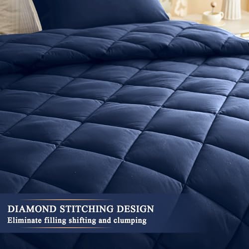 MIOTO 132x120 Alaskan King Comforter, Extra Large King Size Comforter Oversized, All Season Soft Lightweight Quilt Down Alternative Duvet Insert with 8 Corner Tabs(120x132, Navy Blue) - Image 4
