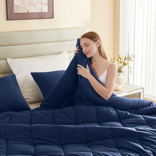 MIOTO 132x120 Alaskan King Comforter, Extra Large King Size Comforter Oversized, All Season Soft Lightweight Quilt Down Alternative Duvet Insert with 8 Corner Tabs(120x132, Navy Blue) - Image 5