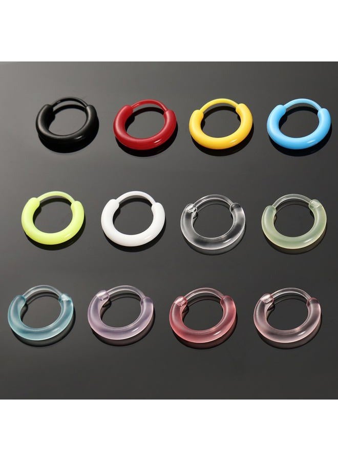 Melimarry 12 Pairs Anti-Allergy Unisex Cute Plastic Hoop Ear Retainers, Nose Rings, With Buckle, For Sensitive Ears & Skin (12-in-1 color) - Image 2