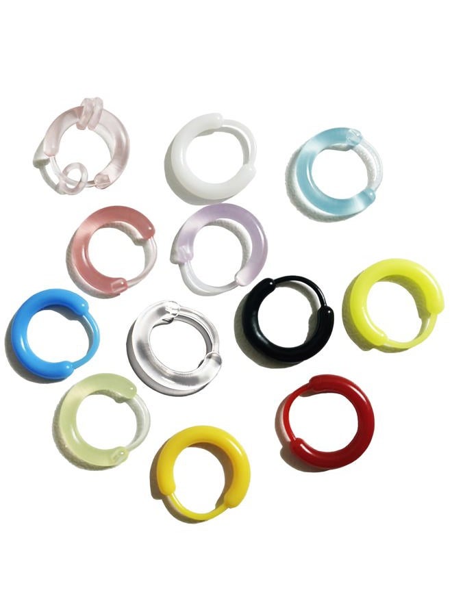 Melimarry 12 Pairs Anti-Allergy Unisex Cute Plastic Hoop Ear Retainers, Nose Rings, With Buckle, For Sensitive Ears & Skin (12-in-1 color) - Image 1