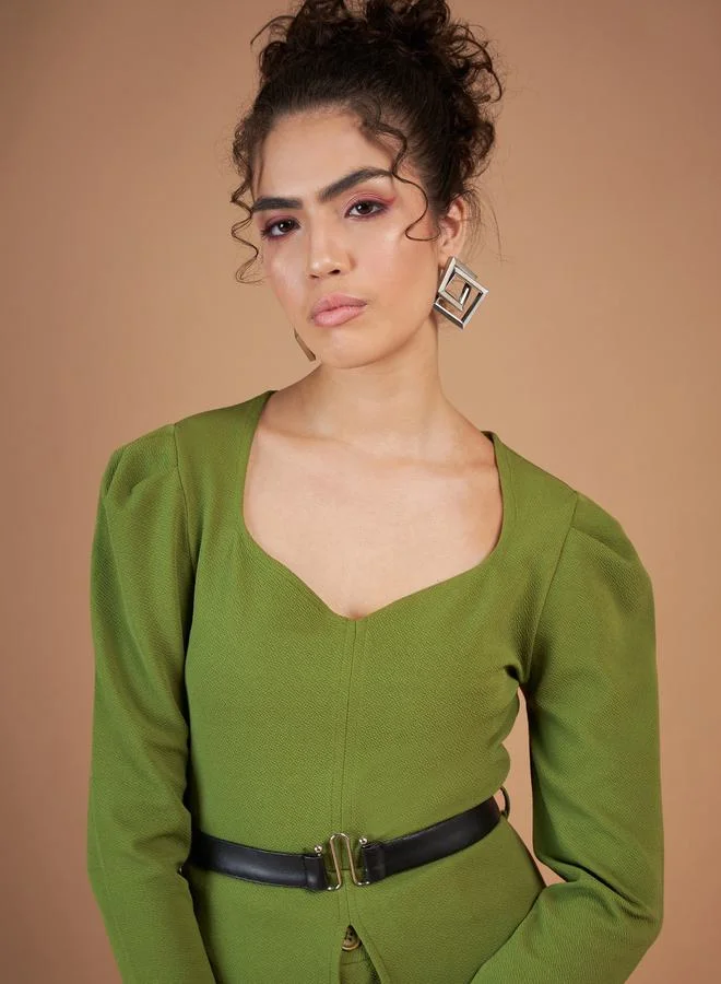 SASSAFRAS Belted Peplum Top & Pintuck Straight Pants Co-Ord by Styli