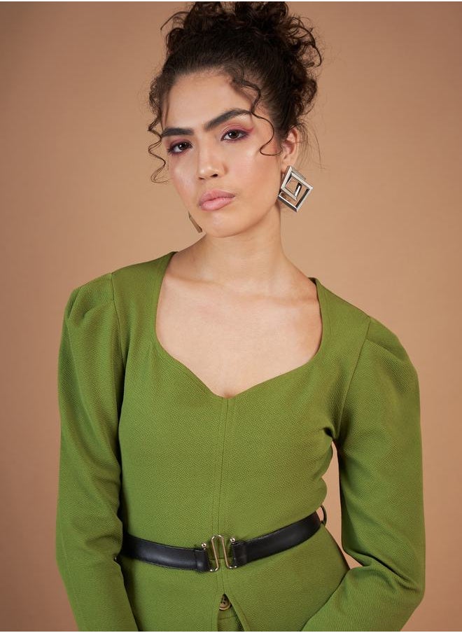 SASSAFRAS - Belted Peplum Top & Pintuck Straight Pants Co-Ord by Styli - Image 1