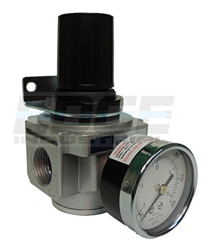 HEAVY DUTY INLINE COMPRESSED AIR PRESSURE REGULATOR FOR AIR COMPRESSOR 7 TO 215 PSI ADJUSTABLE HIGH FLOW RATE WALL BRACKET AND GAUGE INCLUDED 34 NPT 140 CFM