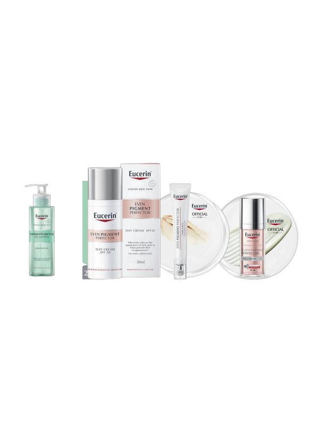 Eucerin Clear & Bright Complete Care Set – Dermopurifyer Cleansing Gel 200ml, Dual Serum 30ml, Day Cream 50ml & Eye Corrector – Acne-Friendly Cleansing & Dark Spot Reduction for Radiant Skin  - Image 1