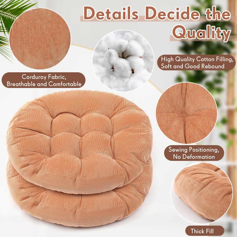 Jerify 2 Pcs Floor Pillow Cushions 22 x 22 Inch Round Square Large Meditation Floor Pillow for Classroom Adult Meditation Picnic Party Seating Learning Daycare School (Round,Light Brown) - Image 3