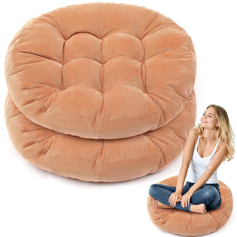 Jerify 2 Pcs Floor Pillow Cushions 22 x 22 Inch Round Square Large Meditation Floor Pillow for Classroom Adult Meditation Picnic Party Seating Learning Daycare School (Round,Light Brown) - Image 1
