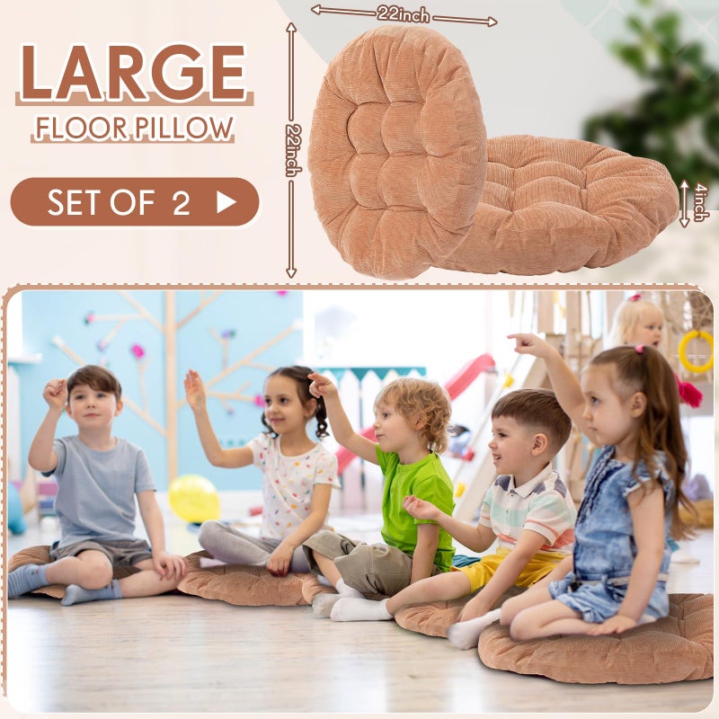 Jerify 2 Pcs Floor Pillow Cushions 22 x 22 Inch Round Square Large Meditation Floor Pillow for Classroom Adult Meditation Picnic Party Seating Learning Daycare School (Round,Light Brown) - Image 2
