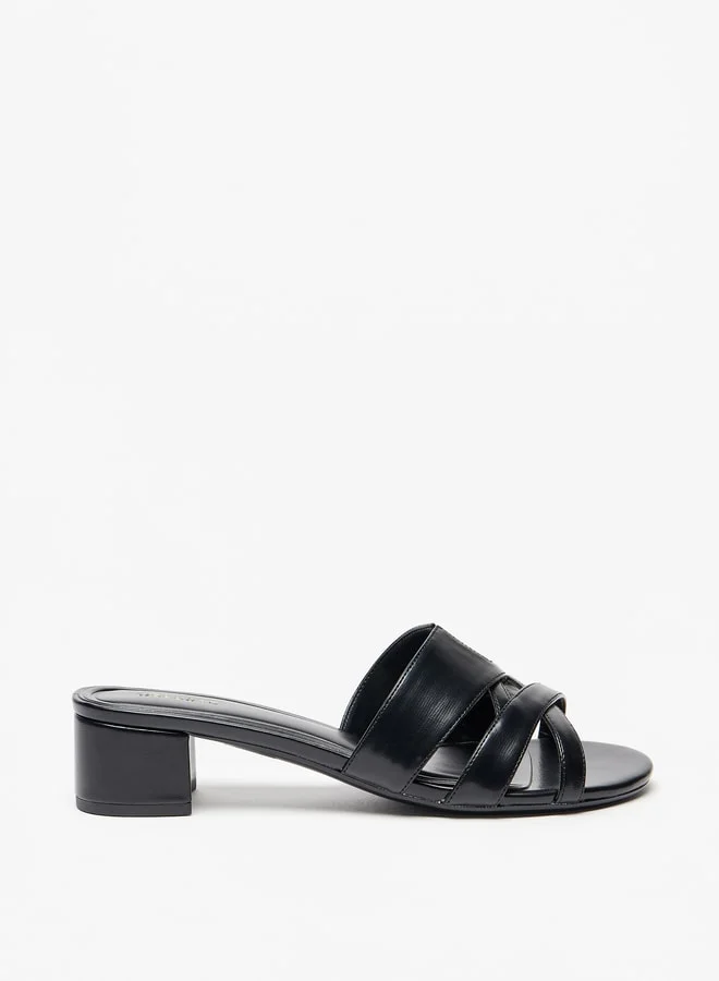 سيليست Women's Solid Cross Strap Slip-On Sandals with Block Heels
