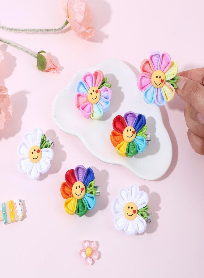 NCMAMA 6PCS Hair Bows for Girls with Face Colorful Flower Hair Bow Clips Rainbow Hair Accessories with Alligator Clips for Girls Teen Kids Toddler Children - Image 5