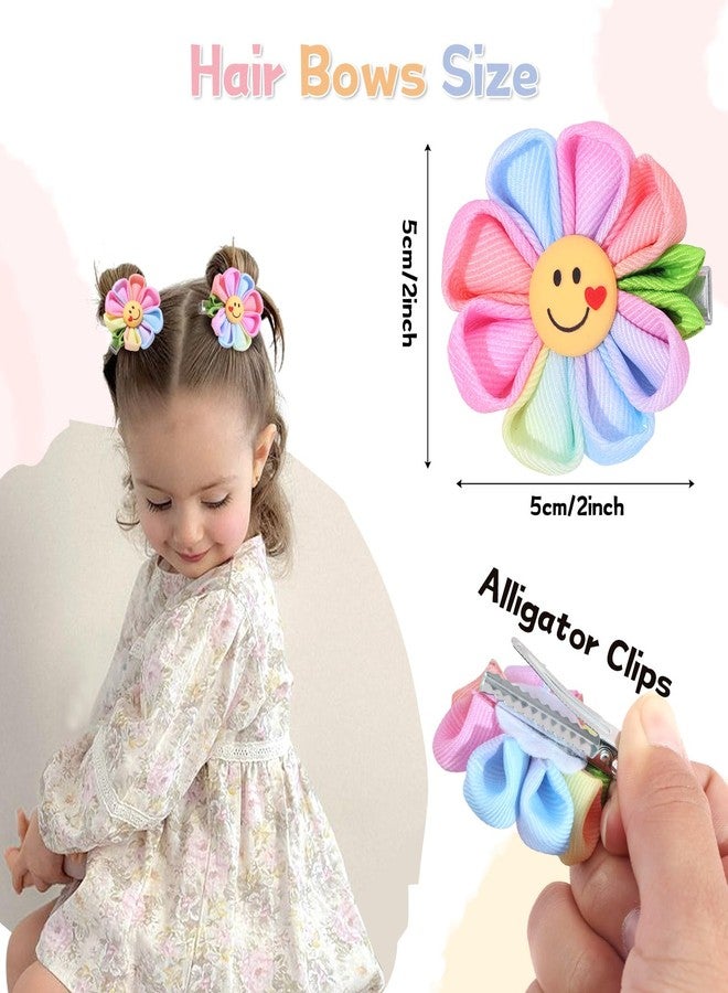 NCMAMA 6PCS Hair Bows for Girls with Face Colorful Flower Hair Bow Clips Rainbow Hair Accessories with Alligator Clips for Girls Teen Kids Toddler Children - Image 2