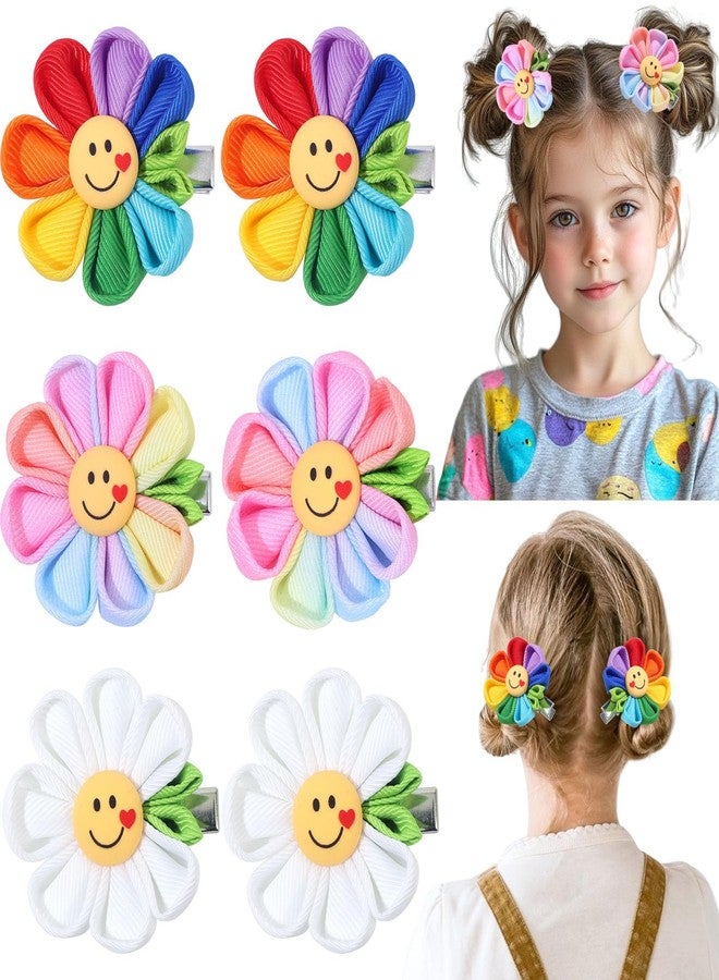 NCMAMA 6PCS Hair Bows for Girls with Face Colorful Flower Hair Bow Clips Rainbow Hair Accessories with Alligator Clips for Girls Teen Kids Toddler Children - Image 1