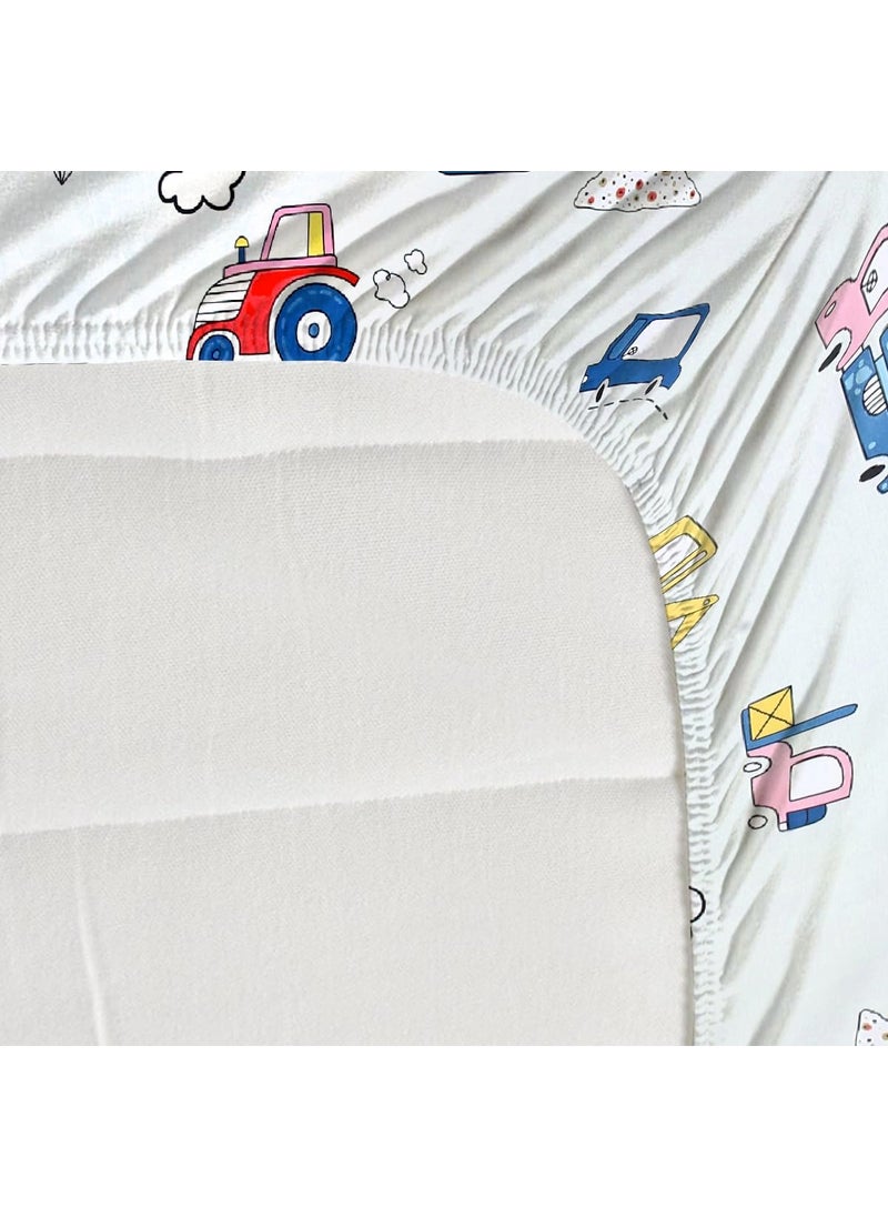 MAYAS COLLECTION Mayas Collection King Size Glace Cotton Cartoon Printed All Over Elastic Fitted Double bedsheet for Kids Bedroom Size 78 72 8 inch with Two Pillow Covers Multicolour250 tc Cream  - Image 3